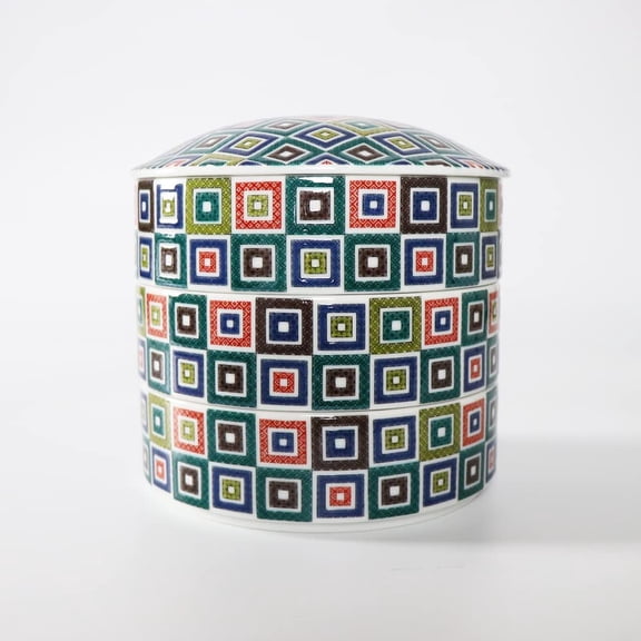 Traditional Japanese Bento Box, 3-tiered, Kutani Ware SK453 (Tile design)