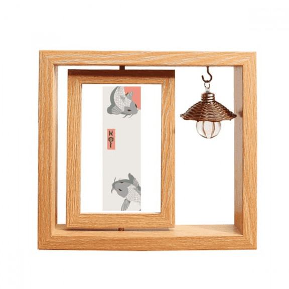 Traditional Japanese Chinese Culture Fish Wooden Rotating Picture Photo Frame 4x6
