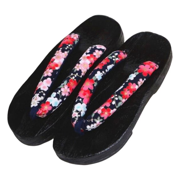 Traditional Japanese Clogs Slippers Geta Sandals Round 40 Black Round 40