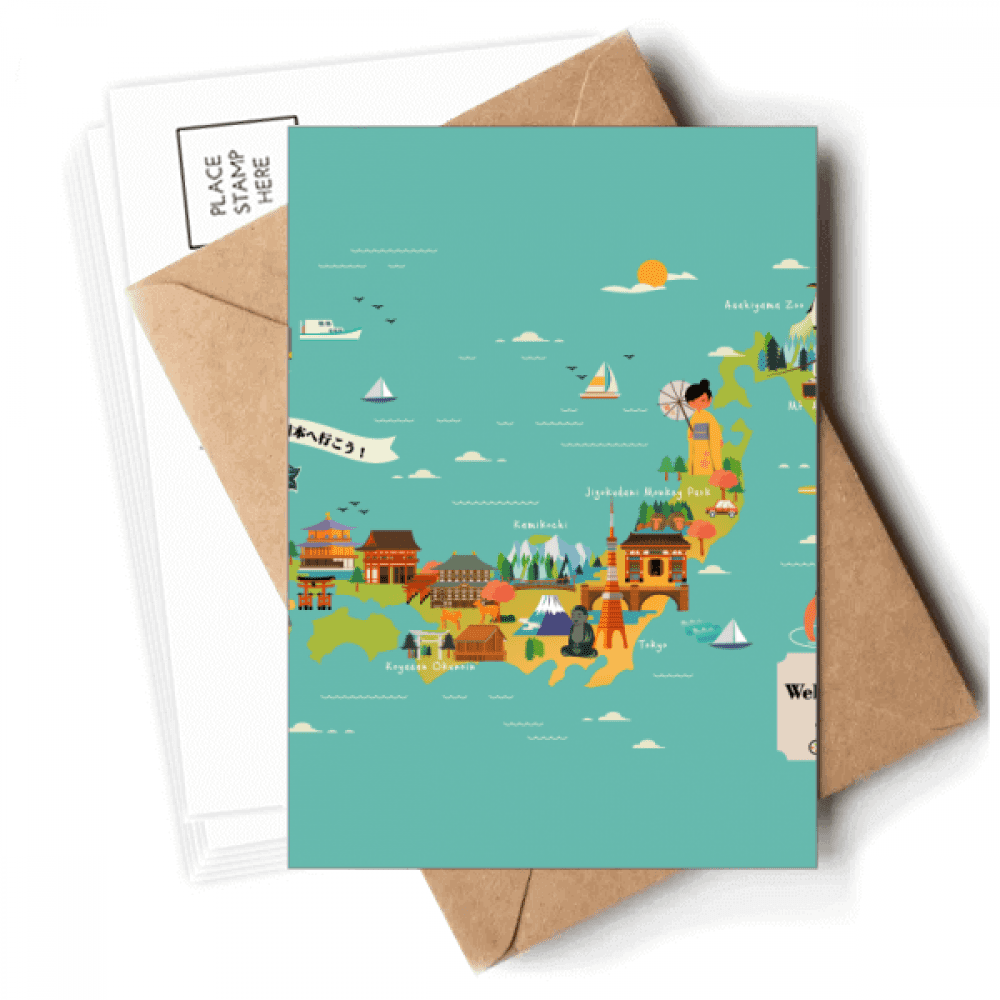Traditional Japanese Culture Map Postcards Envelopes Blank Note Cards Mailing