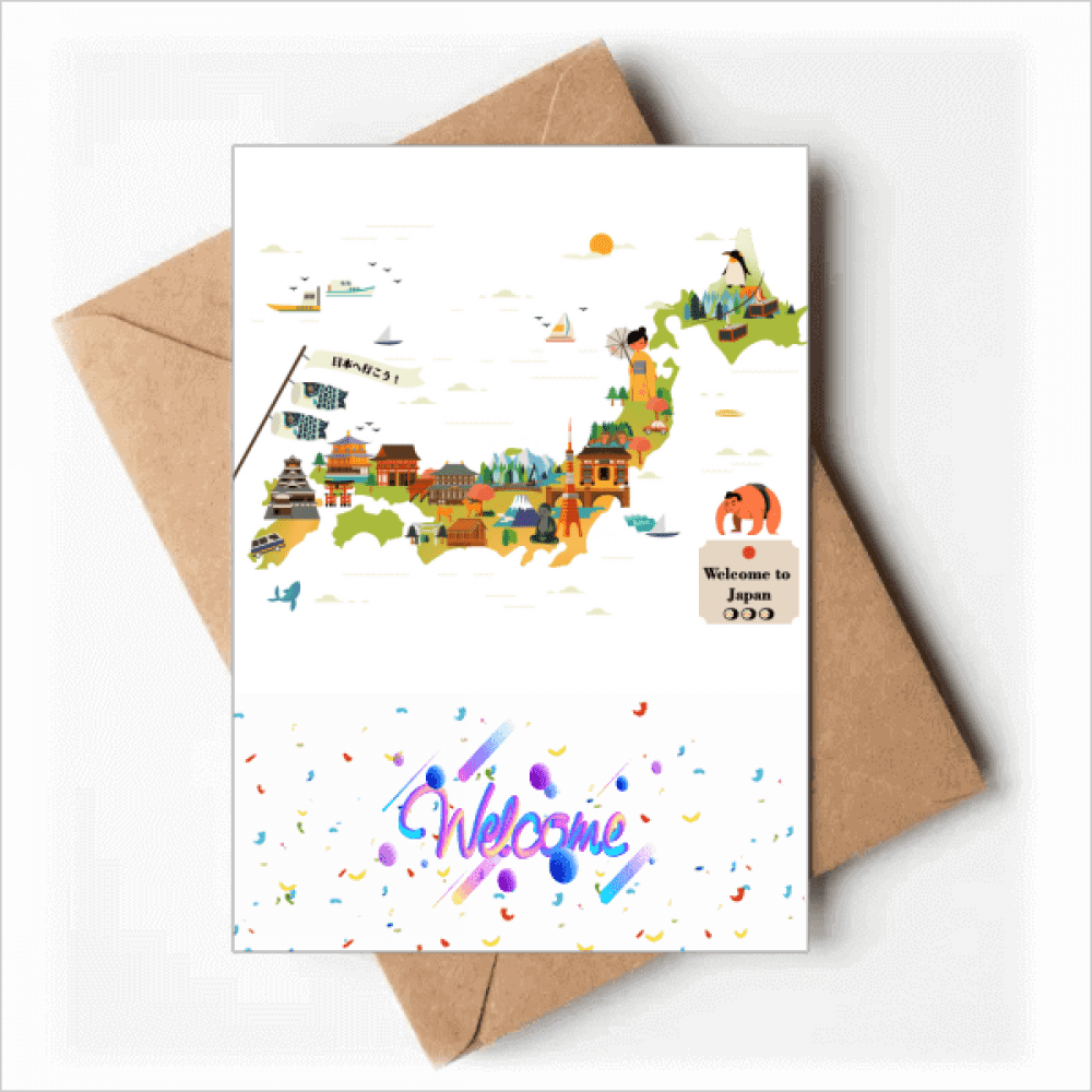 Traditional Japanese Culture Map Welcome Back Greeting Cards Envelopes Blank
