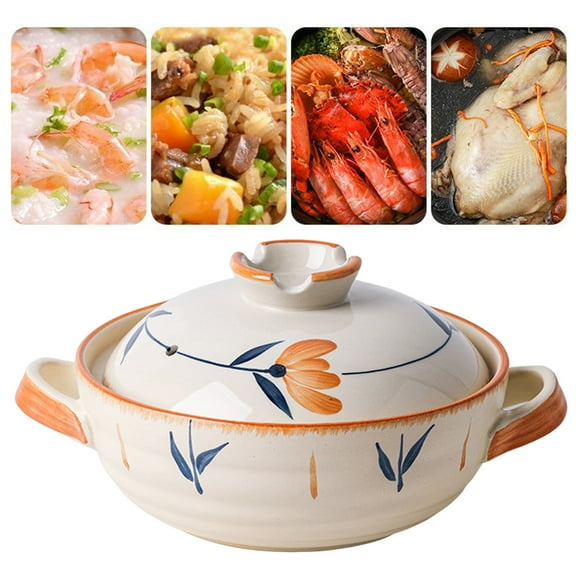 Traditional Japanese Donabe Clay Pot Casserole, Hot Pot with Lid and Handle, Round Insulated Ceramic Cooking Pot for Steaming, Simmering and Slow Braising