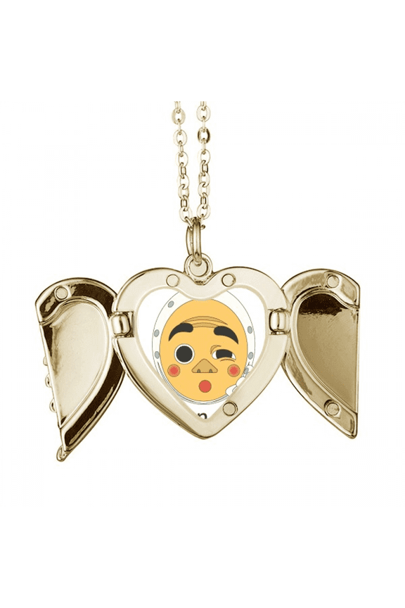 Traditional Japanese Funny Guy Head Folded Wings Peach Heart Pendant Necklace