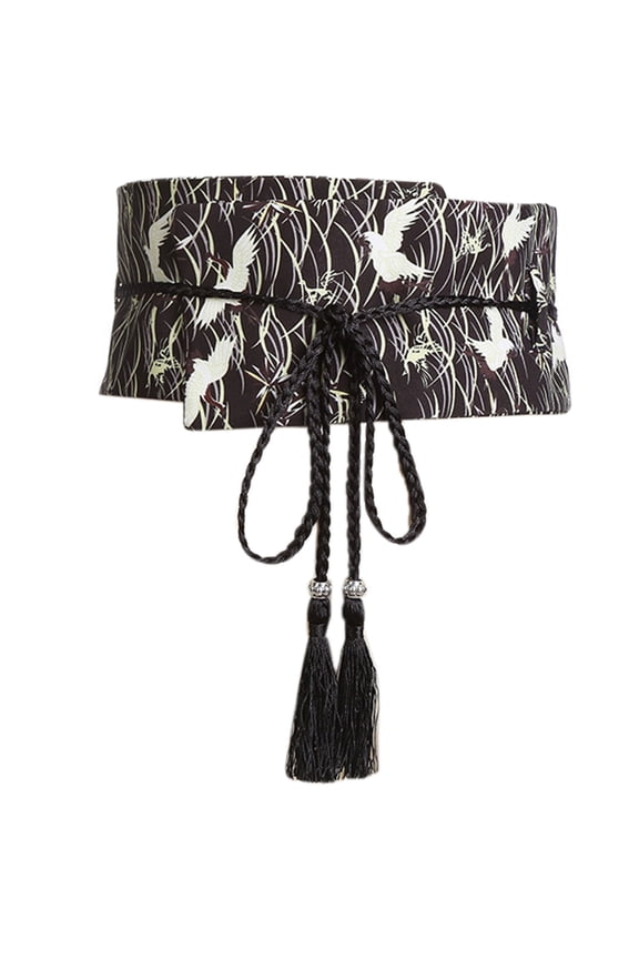 Traditional Japanese Kimono Bow Belt with Hand Embroidery Cloth Belt Dress Wide Waist Band Robe