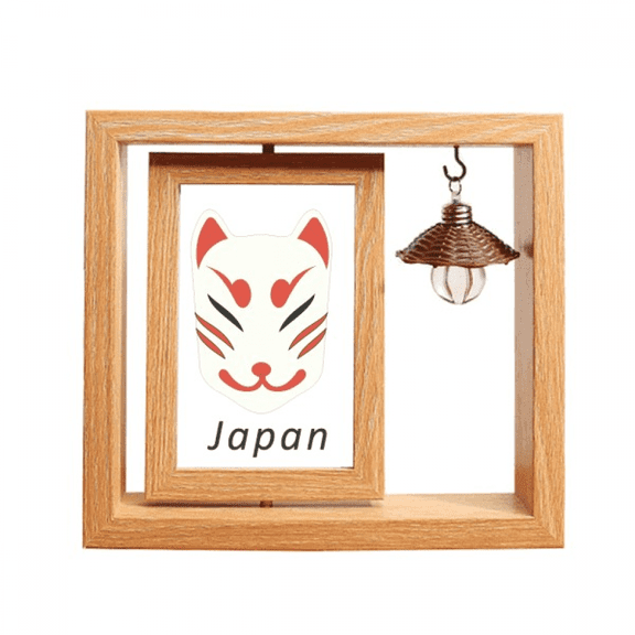 Traditional Japanese Local Fox Head Wooden Rotating Picture Photo Frame 4x6