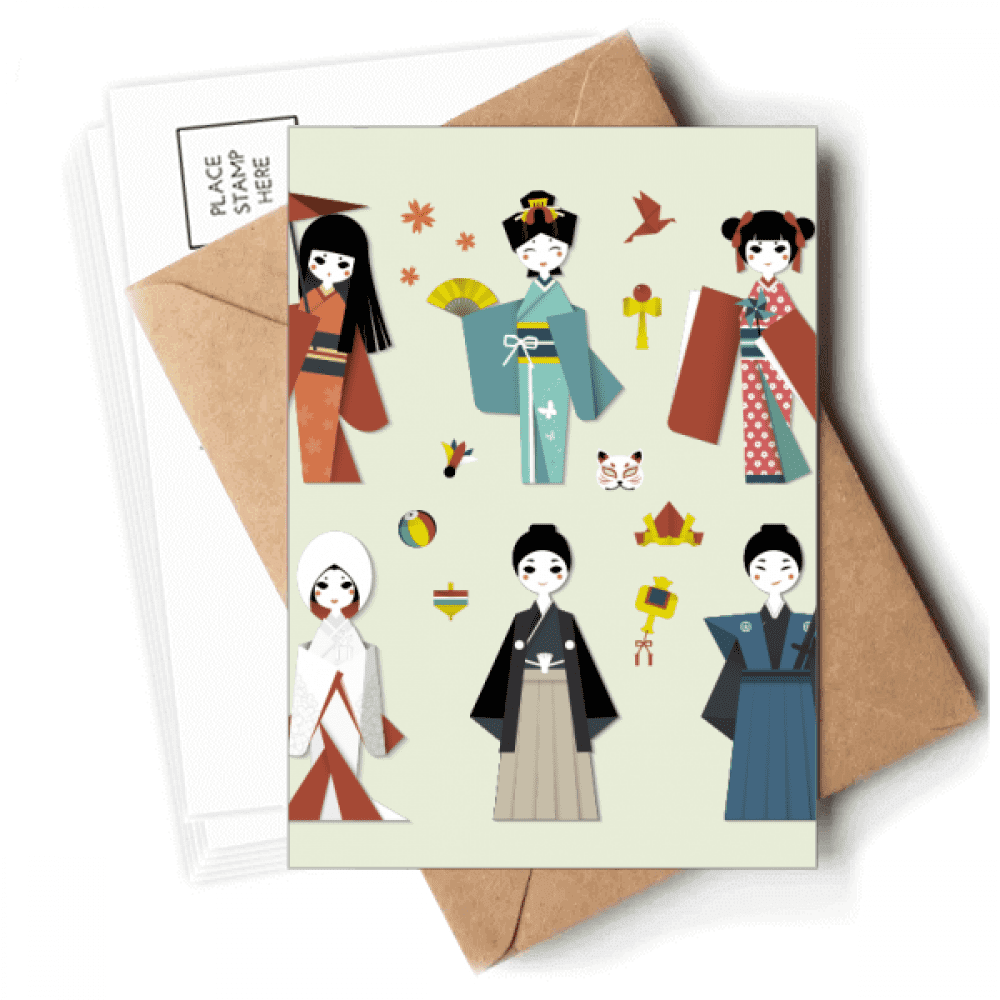 Traditional Japanese Local Girl Postcards Envelopes Blank Note Cards Mailing