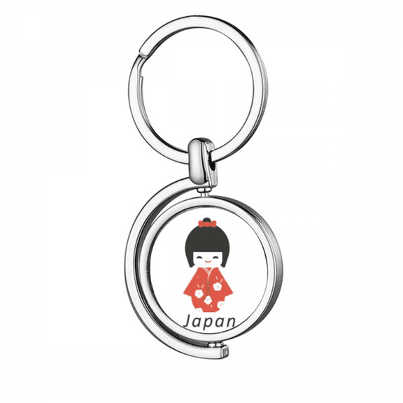Traditional Japanese Local Little Girl Toy Rotating Keychain Metal Keyring Holder
