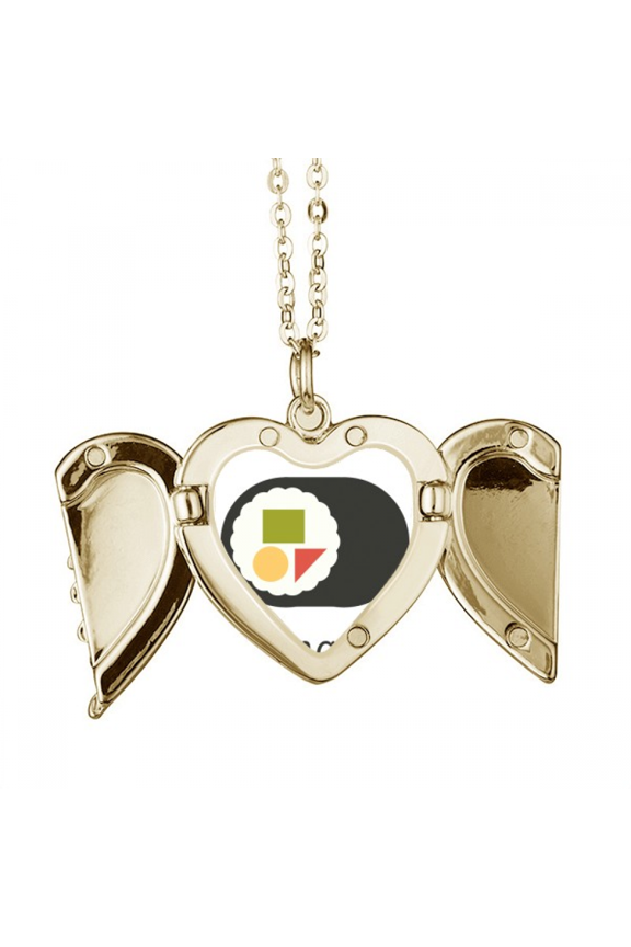 Traditional Japanese Local Maki Sushi Folded Wings Peach Heart Pendant Necklace
