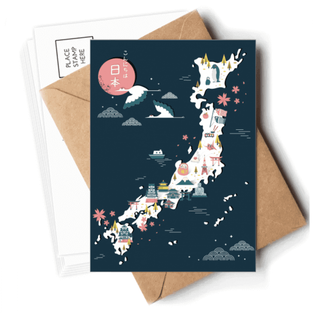 Traditional Japanese Local Special Map Postcards Envelopes Blank Note Cards Mailing