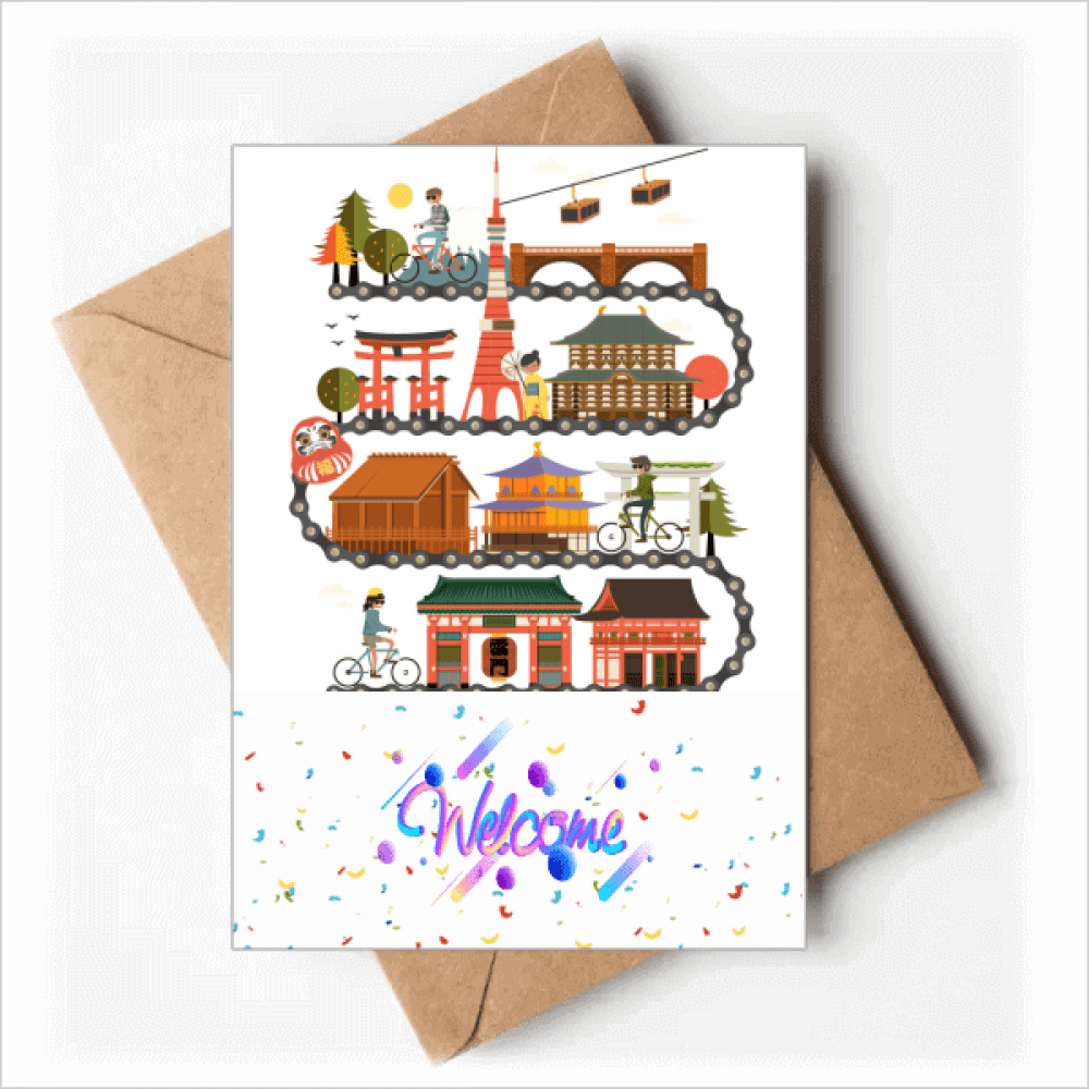 Traditional Japanese Riding Landshape Map Welcome Back Greeting Cards Envelopes Blank