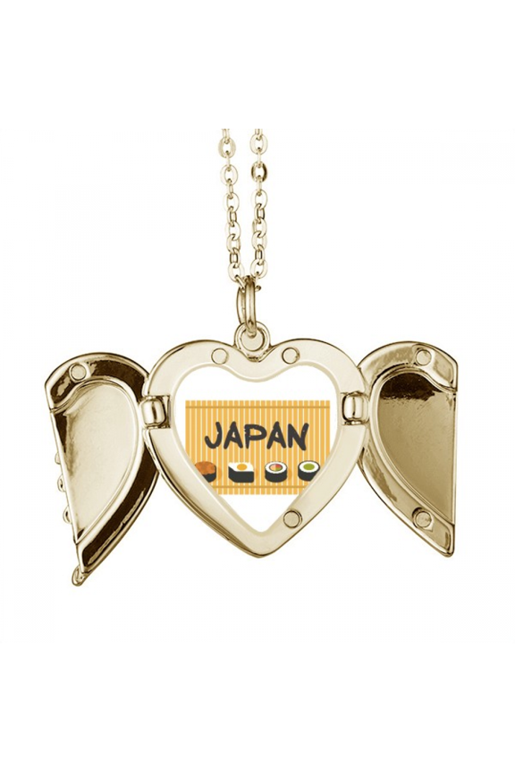 Traditional Japanese Sushi Cruisine Folded Wings Peach Heart Pendant Necklace