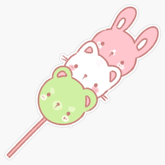 Traditional Japanese Sweet Rice Cake Kawaii Tri Color Dango Skewer Decal For Kids Bottle Sticker
