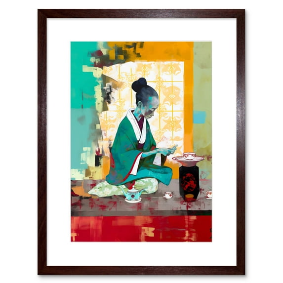 Traditional Japanese Tea Ceremony Scene Artwork Framed Wall Art Print 9X7 Inch