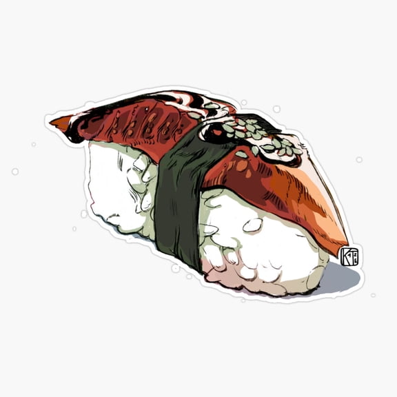 Traditional Japanese Unagi Sushi Sliced Grilled Eel Rice Nigiri Seafood Decal For Laptop Sticker