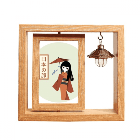 Traditional Japanese local Little Girl Wooden Rotating Picture Photo Frame 4x6