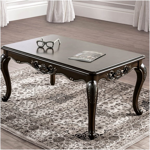 Traditional Java Brown Coffee Table with Carved Cabriole Legs and Solid Wood Base