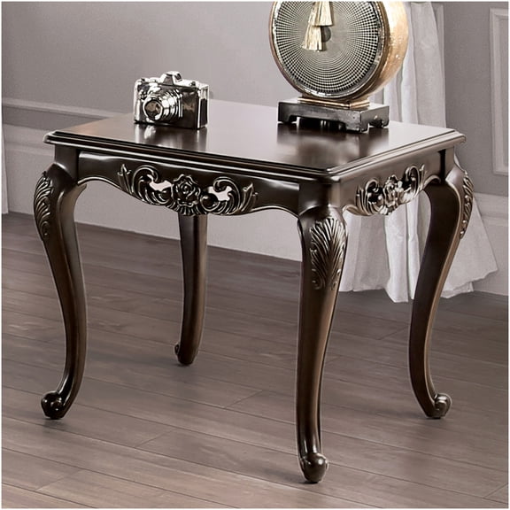 Traditional Java Finish End Table with Carved Details and Curved Cabriole Legs for Living Room