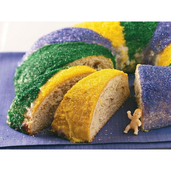 Traditional King Cake 1.5lb MARDI GRAS GIFT SET PARTY PACK BEADS, DABLOONS, STICKERS NEW ORLEANS