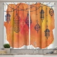 thumbnail image 1 of Traditional Kitchen Curtains, Garland Look Middle Eastern Themed Oriental Art on Watercolor Blots, Two Panels Drapes with Rod Pocket Room Decor, 55" X 45", Vermilion Orange Black, by Ambesonne, 1 of 3