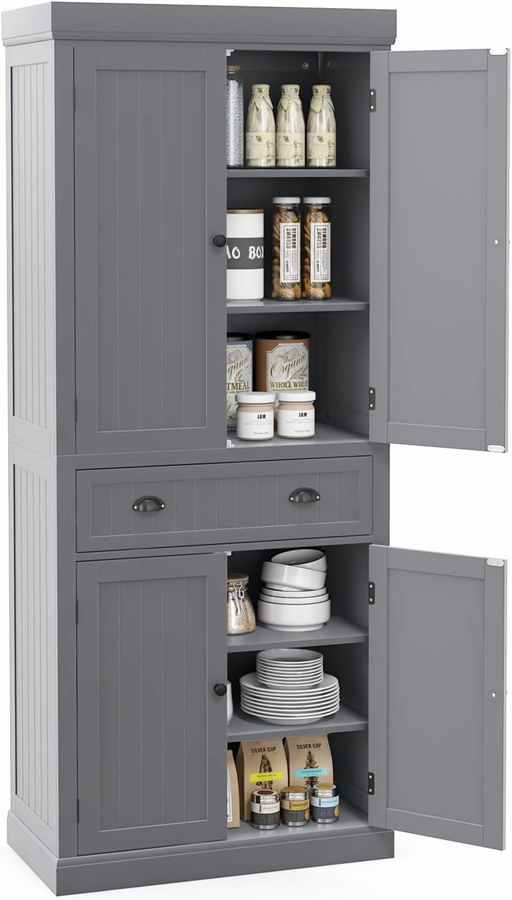 Traditional Kitchen Pantry Cabinet, Kitchen Cupboard with Double-Doors, Large Drawer and Adjustable Shelves for Dining Room, Bathroom