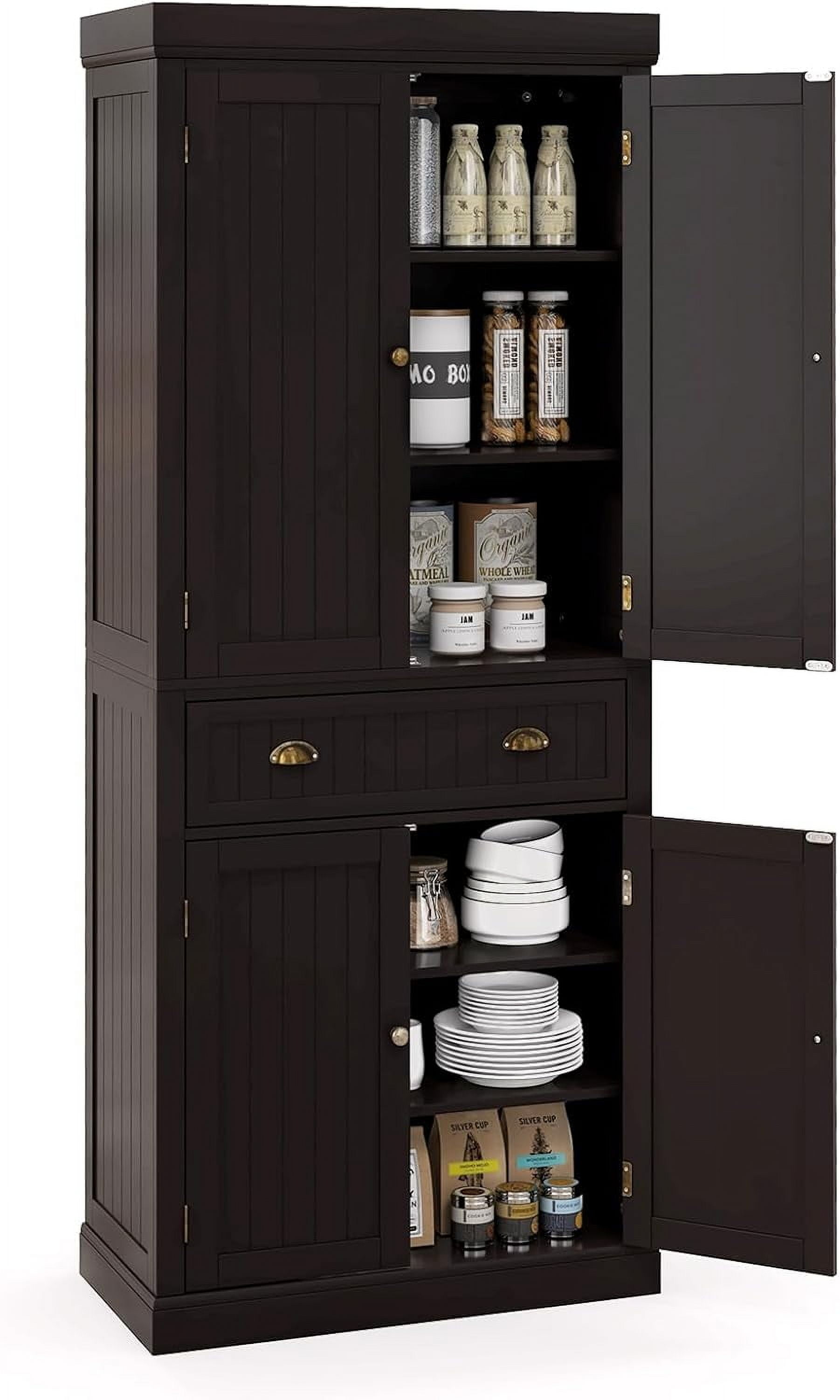 Traditional Kitchen Pantry Cabinet, Kitchen Cupboard with Double-Doors, Large Drawer and Adjustable Shelves for Dining Room, Bathroom