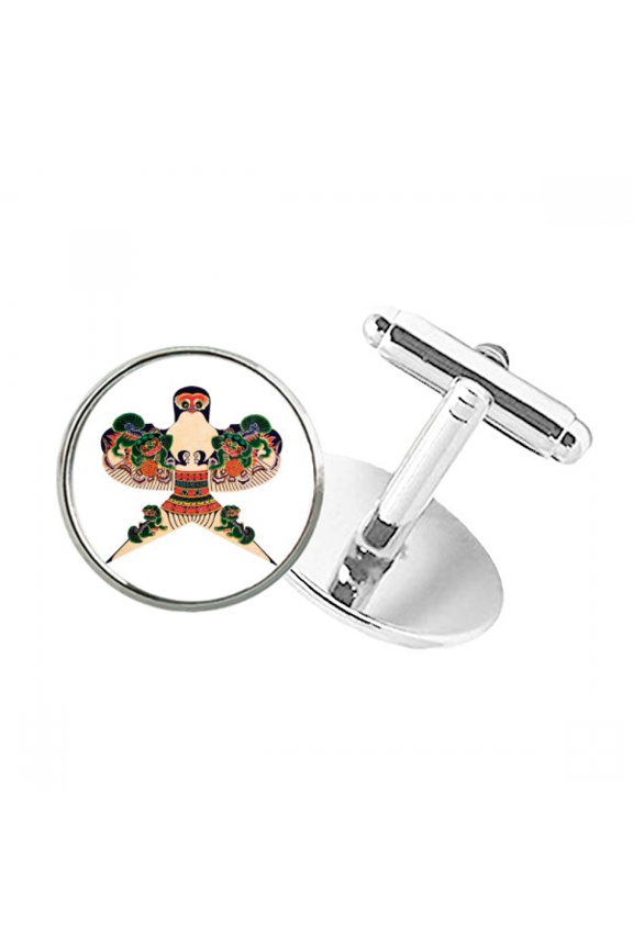 Traditional Kite Chinese Culture Pattern Round Button Cuff Clip Stud Cufflinks