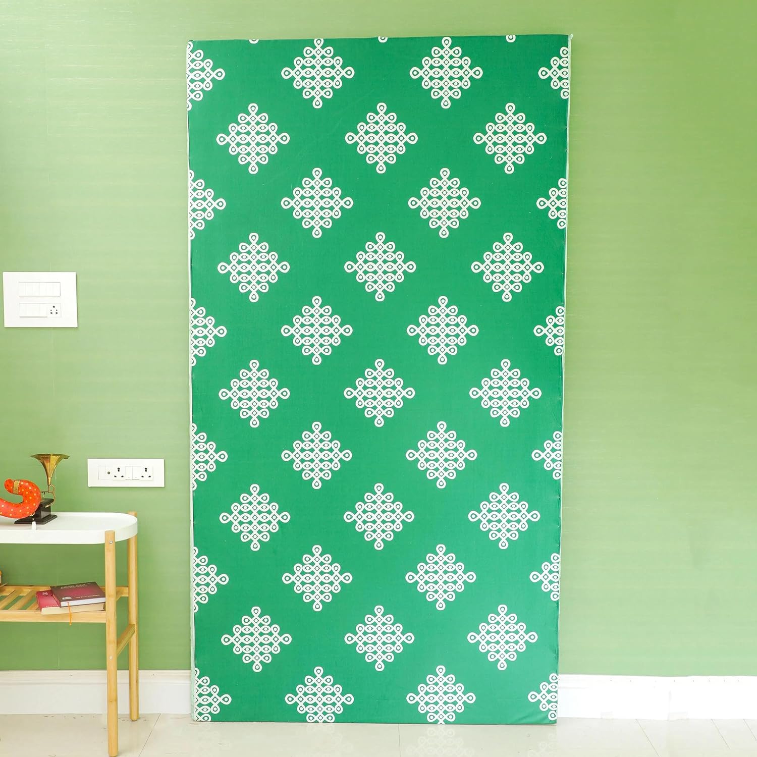 Traditional Kolam Muggu Design Green Backdrop Cloth Rangoli