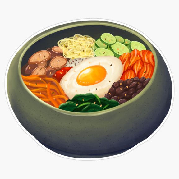 Traditional Korean Bibimbap Mixed Rice Egg Sliced Vegetables Spicy Clay Bowl Decal For Laptop Sticker