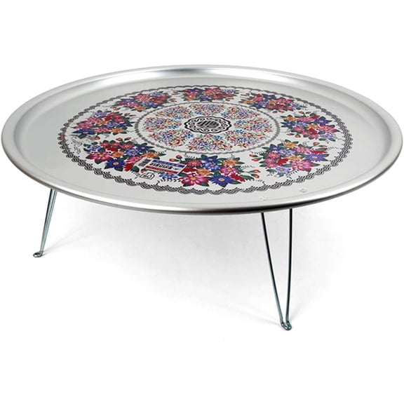 Traditional Korean Folding Snack Table Aluminum Floor Table with Floral Pattern (42.5 cm)