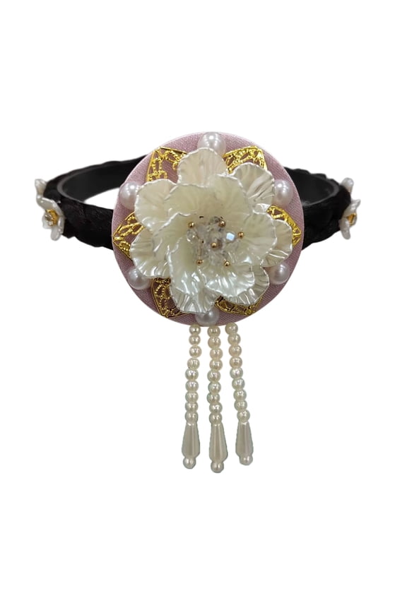 Traditional Korean Hanbok Headband for Women and Girls Elegant Flower Pearls Hair Hoop Stage Dance Hair Accessory