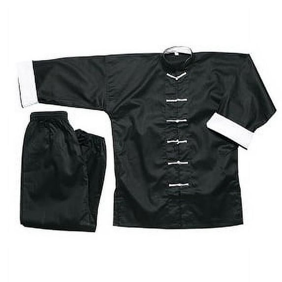 Traditional Kung Fu Uniform Black With White Trim – 100% Cotton - size 2 115 lbs 5’2″