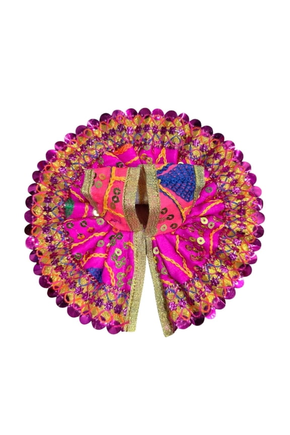 Traditional Laddu Gopal Dress Poshak in Pink with Sequin Lace Border, Handcrafted Bal Gopal Clothing ( Small )