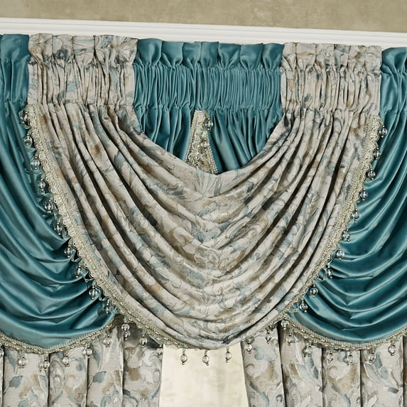 Traditional Lansbury Pale Teal Jacquard Woven - Waterfall Style - Valance - Luxurious Window Treatment - Elegant Valances for Bedroom Valance Waterfall 49 x 33 Inches