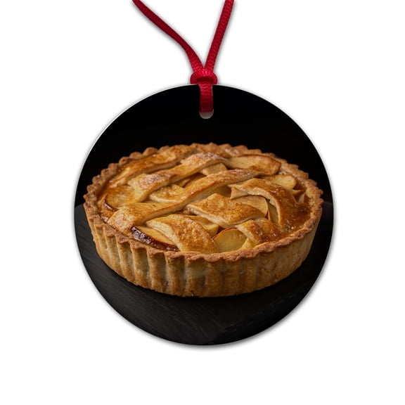 Traditional Lattice Crust Apple Pie Christmas Tree Holiday Round Ceramic Ornament