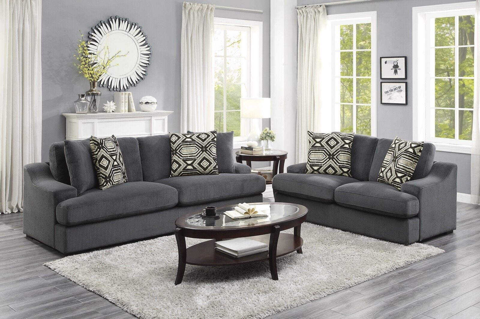 Traditional Living Room 2pc Sofa Set Comfortable Sofa Loveseat Dark ...