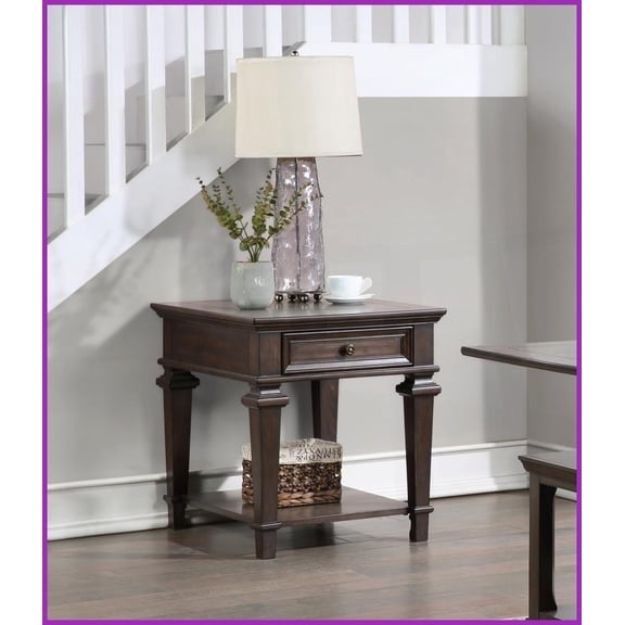 Traditional Living Room Coffee Table with Espresso Finish - Birch Veneer Wood, Storage-Saving & Easy Assembly