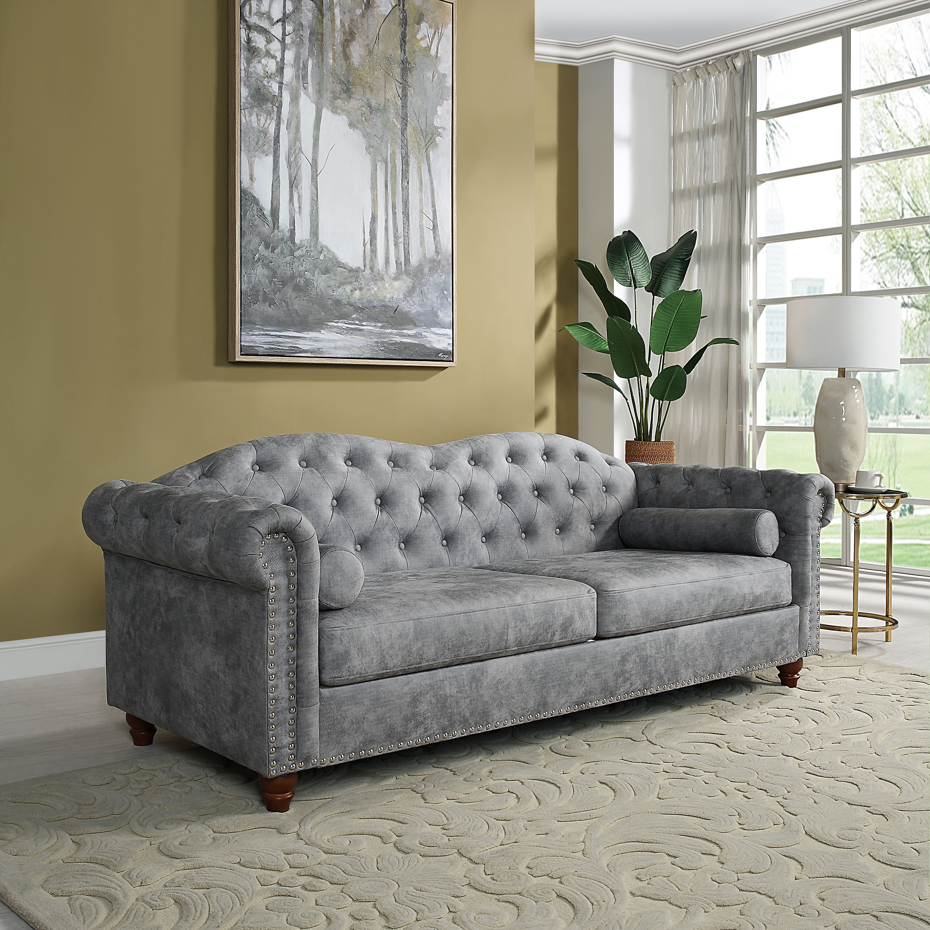 Traditional Living Room Upholstered Sofa With Solid Wood Legs Hightech