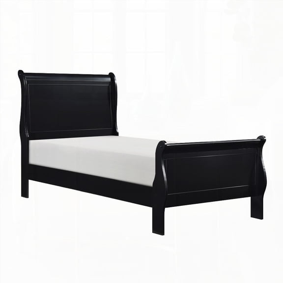 1pc Black Finish Twin Size Traditional Louis Philippe Style Wooden Bedroom Bed with Headboard, Footboard and Rails