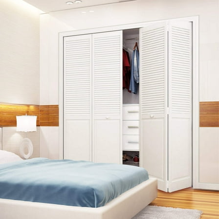 Traditional Louver Panel White Solid Core Wood Bi-fold Door