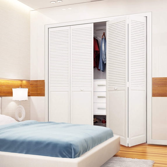 Traditional Louver Panel White Solid Core Wood Bi-fold Door