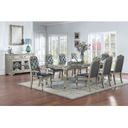 Traditional Luxury 9 Piece Dining Table Chair Set include 1 Rectangular Wooden Table, 2  Upholstered Armchair and 6 Side Chair for Dining Room, Gray+Silver