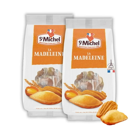 Traditional Madeleines French Sponge Cakes Made In France, Pack of 2 (250g each) Non-GMO. Total of 20 Individually Wrapped All Butter Traditional Madeleines Sponge Cakes