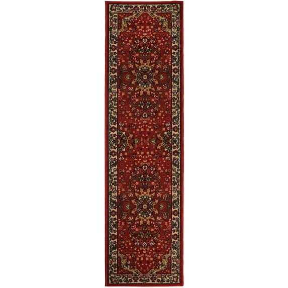 Traditional Mahal Medallion Design Runner Rug Dark Red Color Printed ...