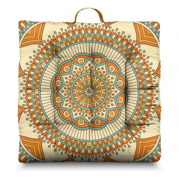 Traditional Mandala Pillow – Large 22 Inch Square Cushion, Sacred Geometric Pattern, Lightweight for Tatami Seating