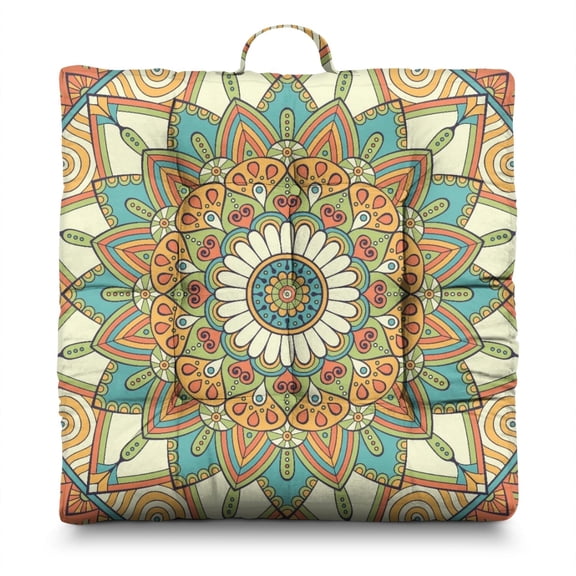 Traditional Mandala Pillow&nbsp;– Large 22 Inch Square Cushion, Sacred Geometric Pattern, Lightweight for Tatami Seating