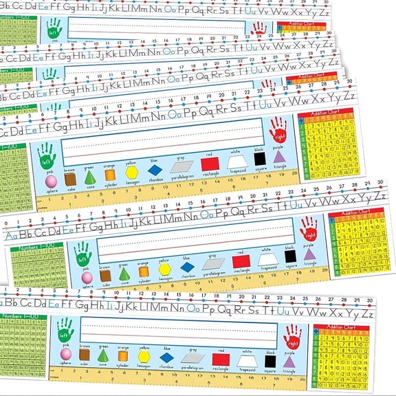 Traditional Manuscript Nameplates for Classroom Desks - 25 Pack Alphabet & Number Line Reference Strips for Student Organization, Compatible with Kindergarten to 2nd Grade Desks