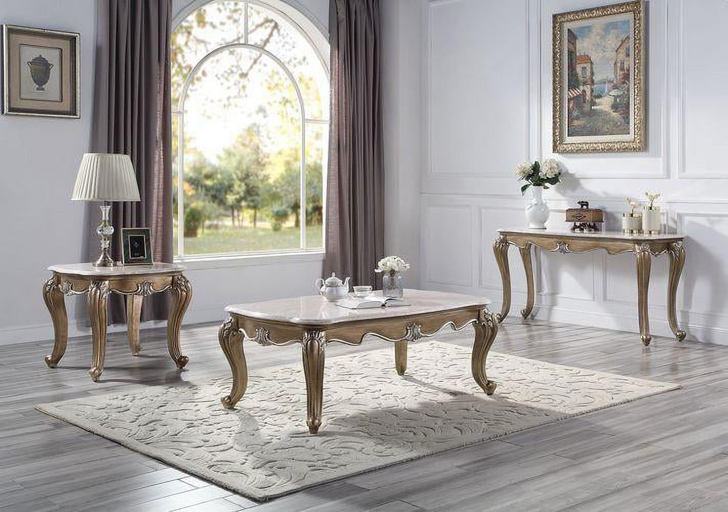 Traditional Marble 3pcs Living Room Set Tables by Acme Elozzol LV00302-3pcs