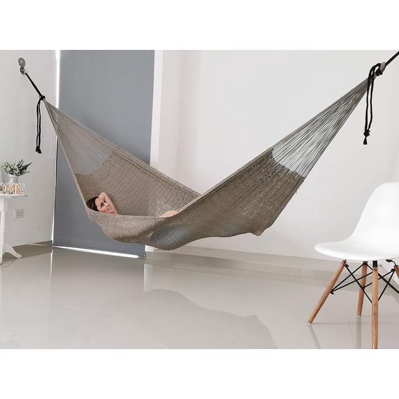 Traditional Mayan Hammock Made with Thick Cotton Thread - Hand-Woven Gray Small Hammock for , Lawn & Garden