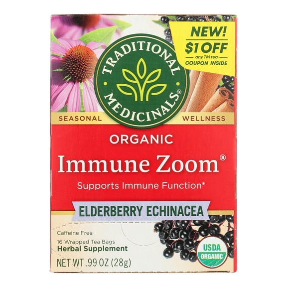 Traditional Med - Tea Immune Zoom Elderberry Echinacea - 16 BG, Case of 6