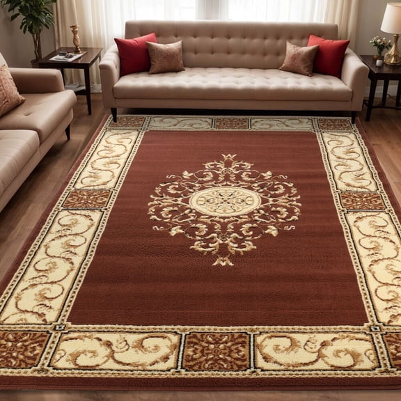 Traditional Medallion Scroll Floor Carpet Soft Large Indoor Area Rugs Or Runner for Entryway, Living Room, Bedroom, Any Room